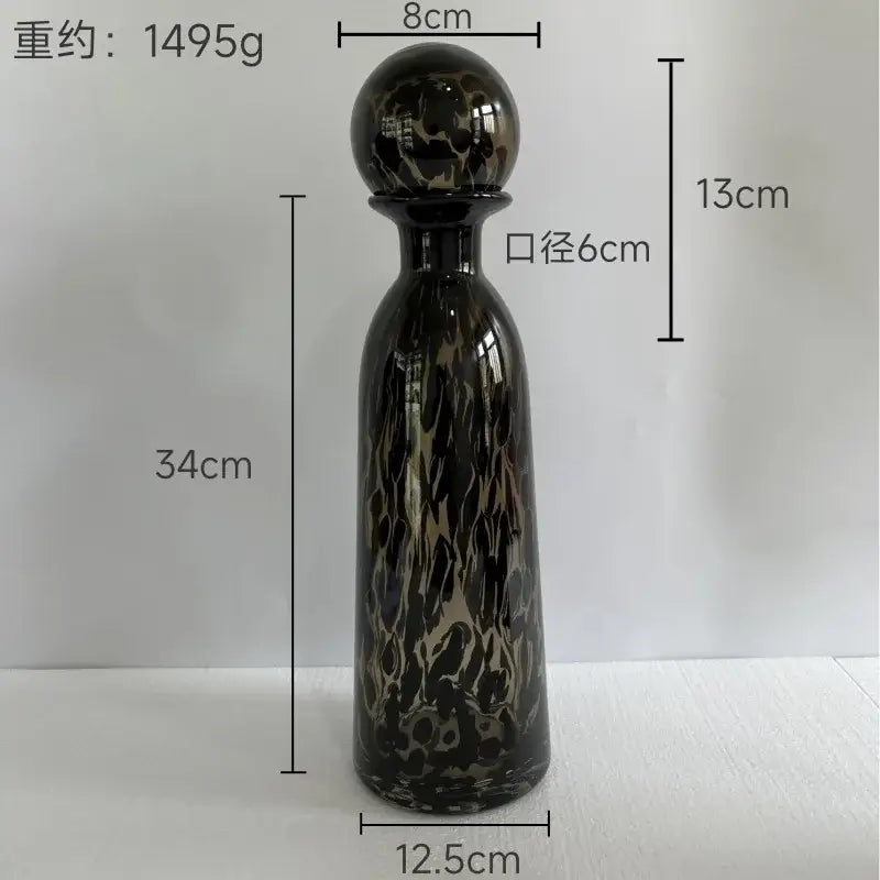 Blue marbled leopard print glass vase with lid living room decor