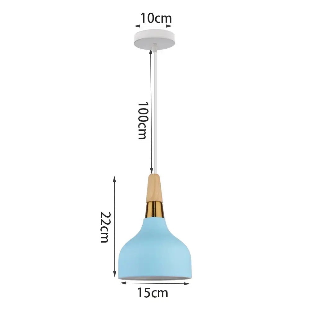 Blue matte metal pendant light with brass fixture for kitchens