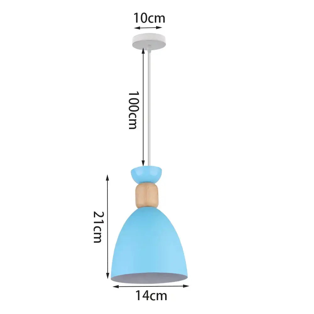 Blue matte metal pendant light with brass fixture for kitchens
