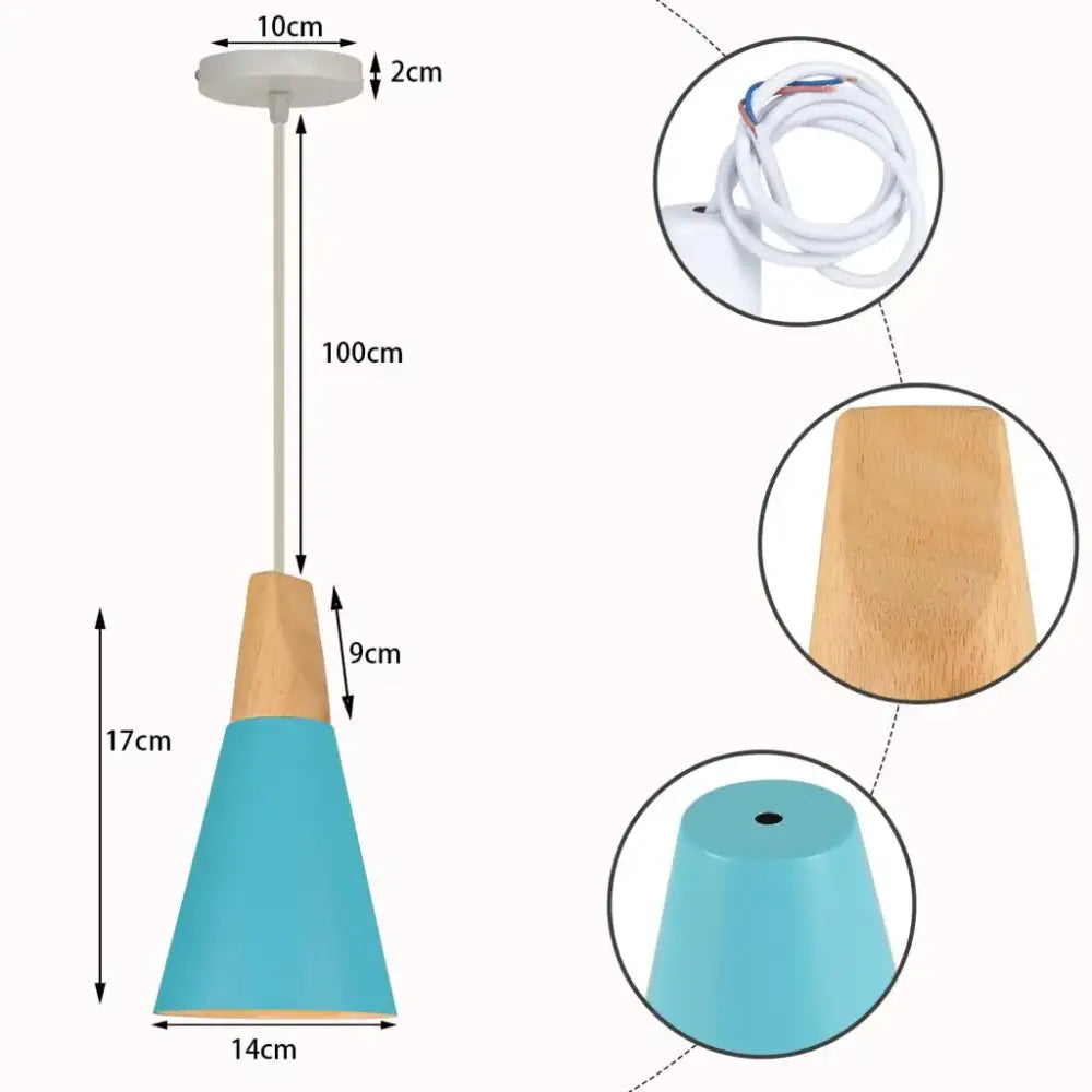 Blue matte metal pendant light with brass fixture for kitchens