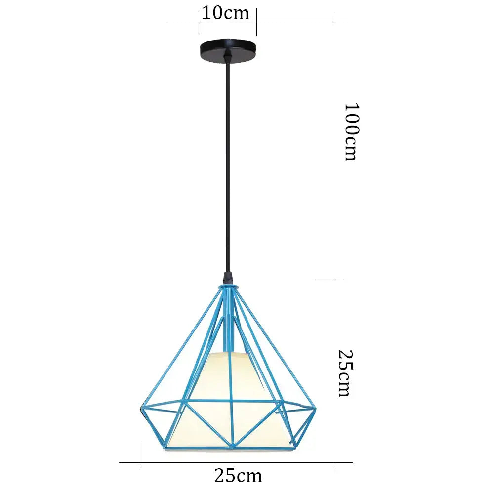 Blue matte metal pendant light with brass fixture for kitchens