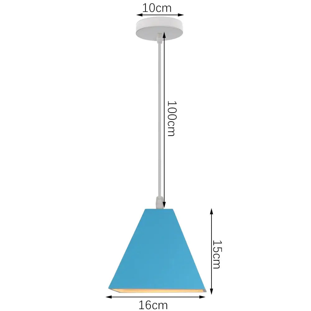 Blue matte metal pendant light with brass fixture for kitchens