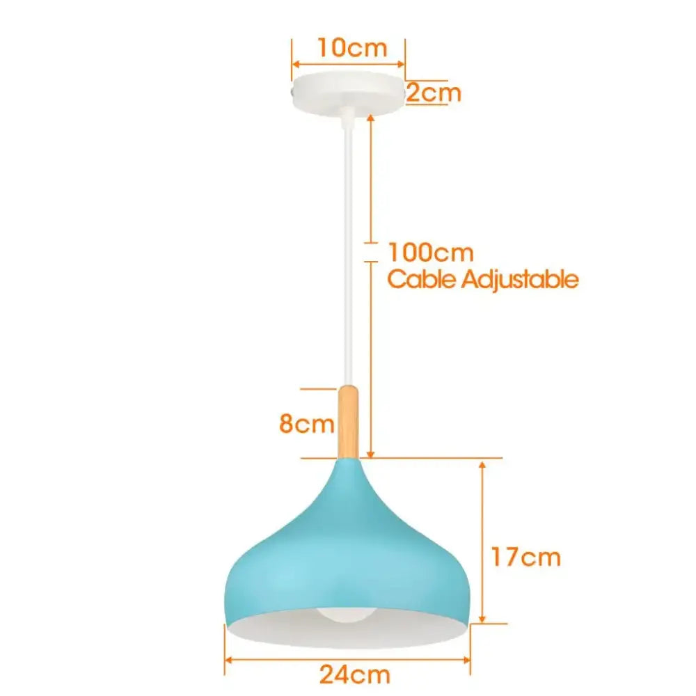 Blue matte metal pendant light with brass fixture for kitchens