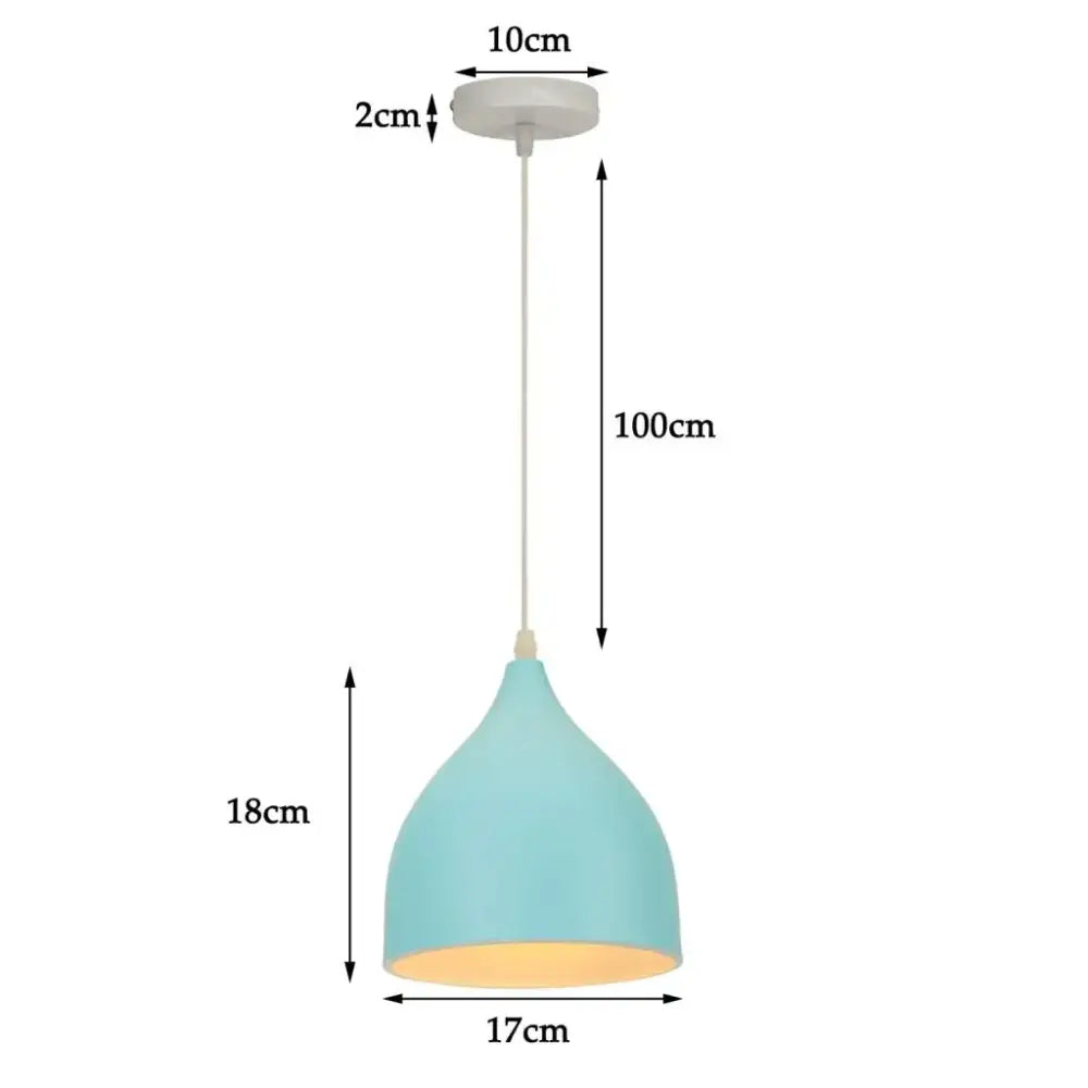 Blue matte metal pendant light with brass fixture for kitchens