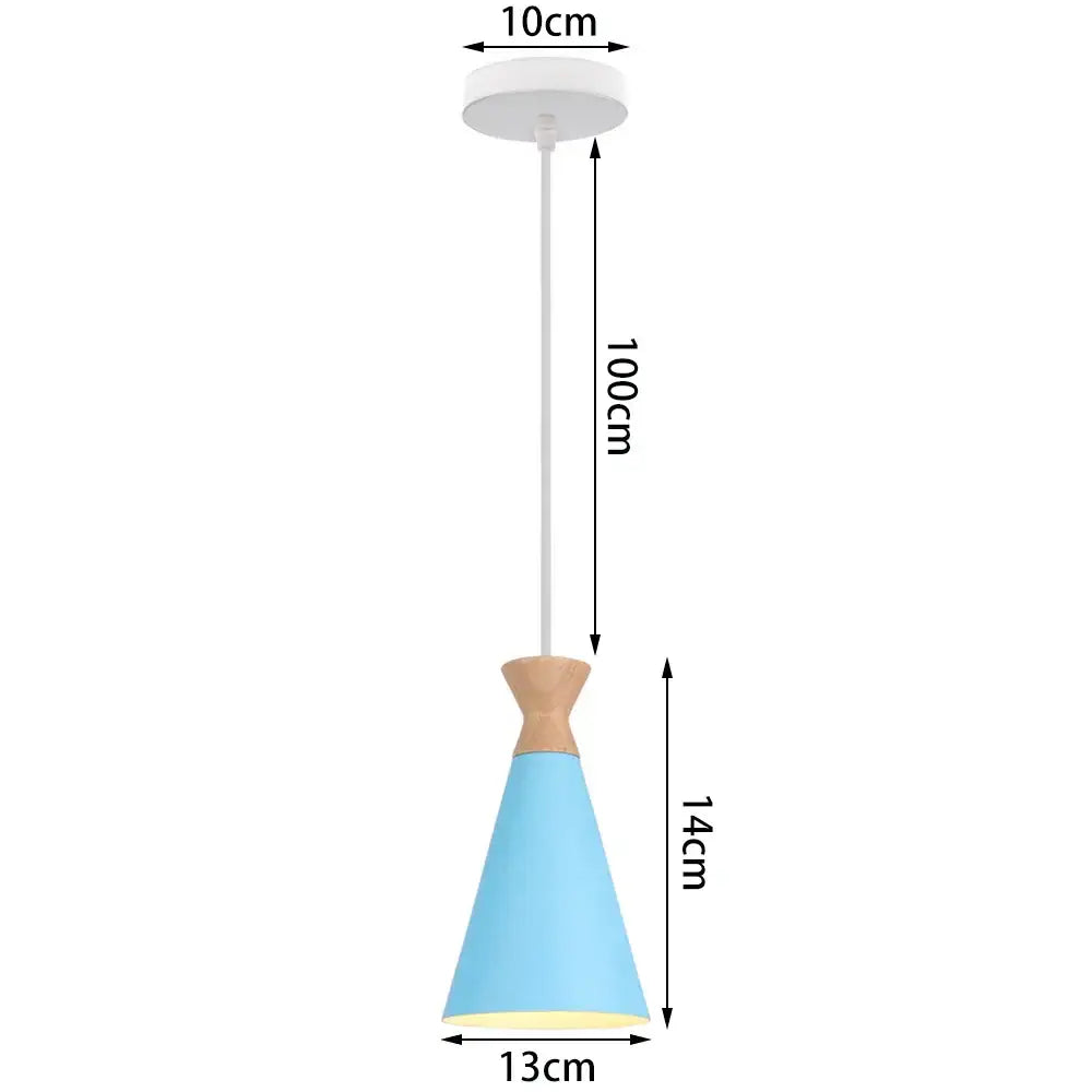 Blue matte metal pendant light with brass fixture for kitchens