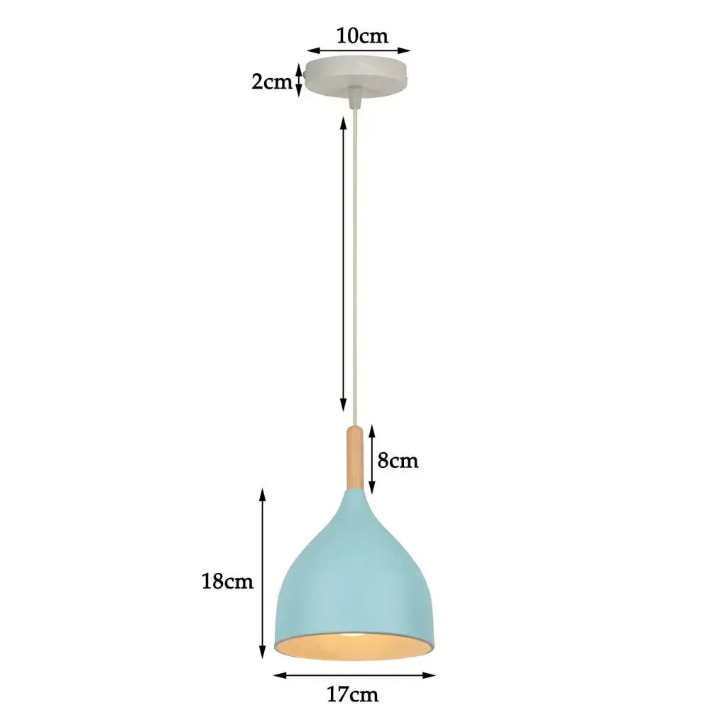 Blue matte metal pendant light with brass fixture for kitchens