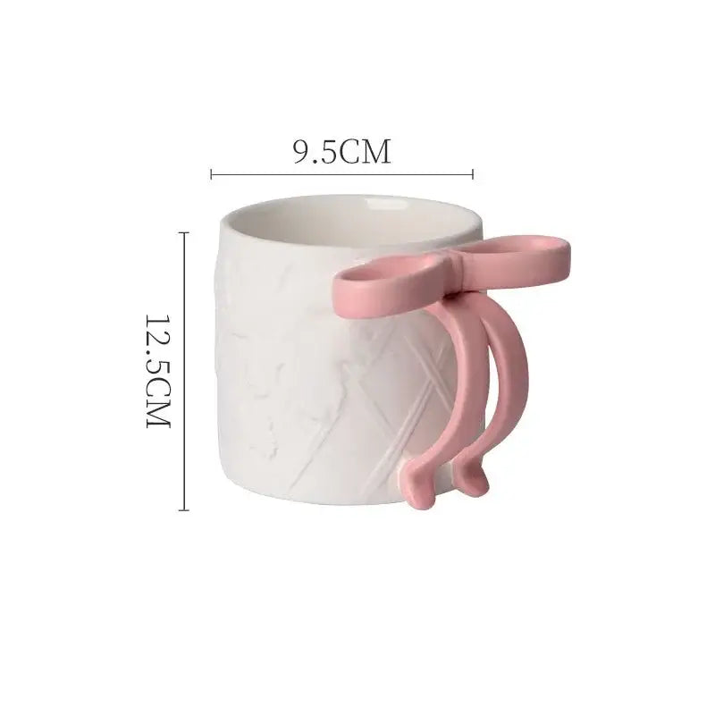 Blue & pink bowknot ceramic mug saucer set dining room tea cup