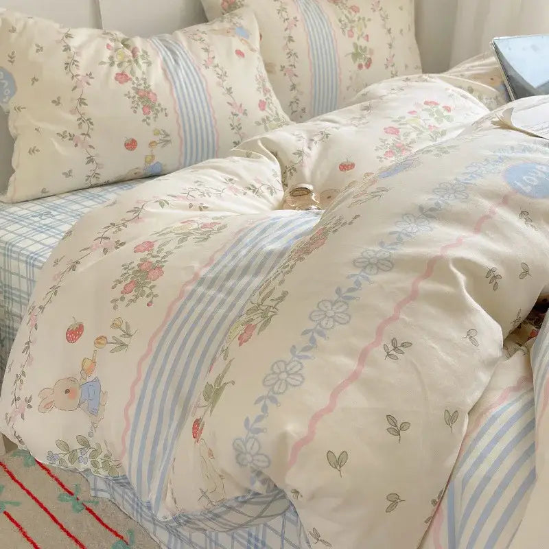 Blue poodle print cotton cartoon printed bedding set bedroom