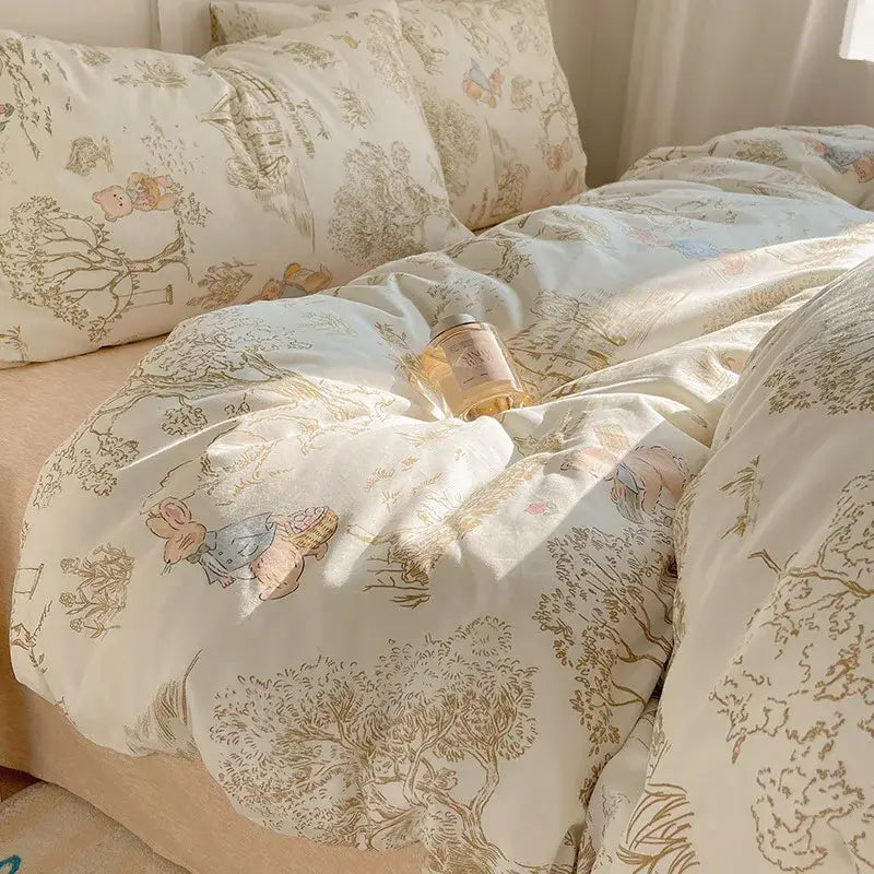 Blue poodle print cotton cartoon printed bedding set bedroom