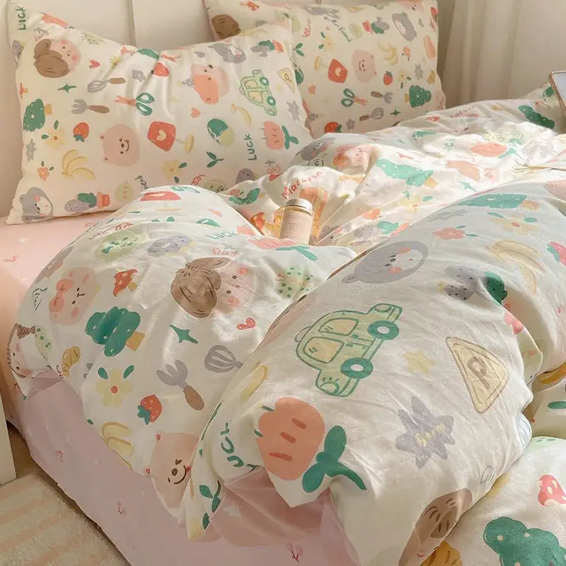 Blue poodle print cotton cartoon printed bedding set bedroom