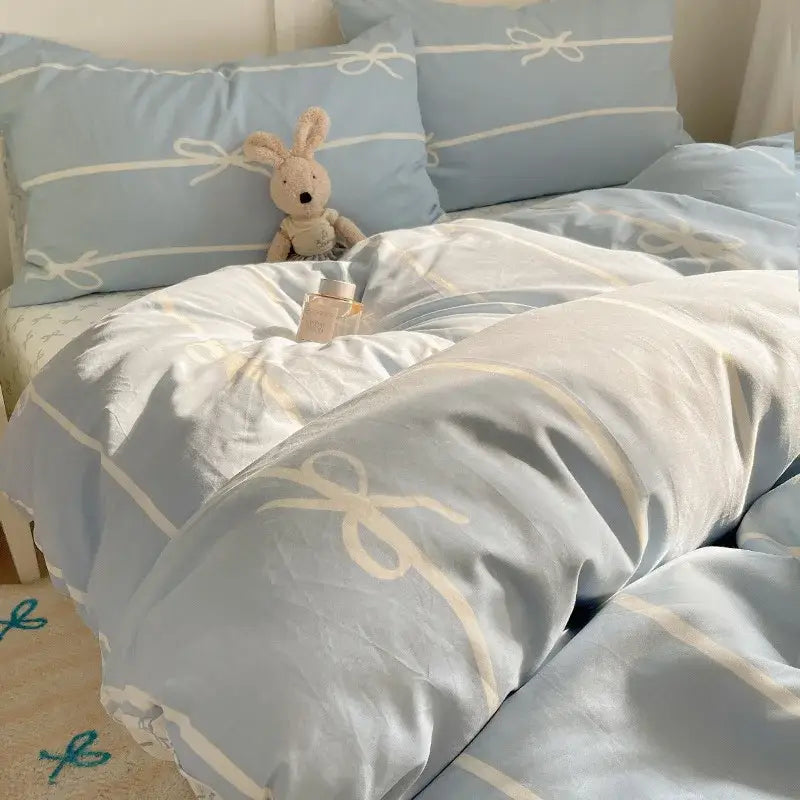 Blue poodle print cotton cartoon printed bedding set bedroom