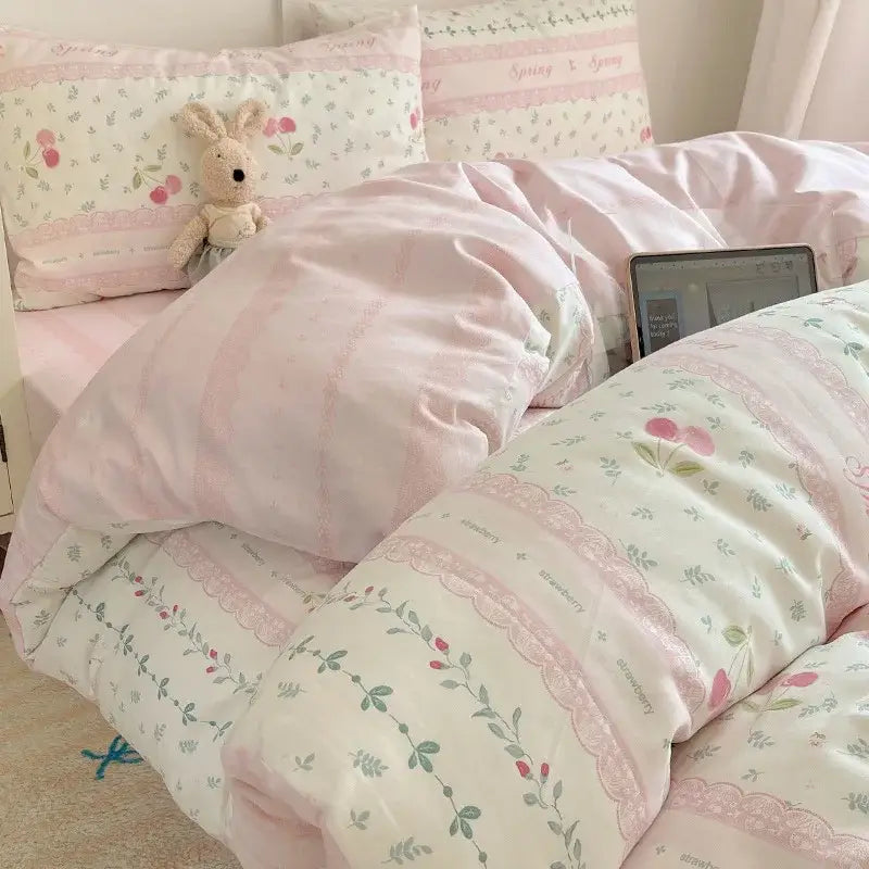 Blue poodle print cotton cartoon printed bedding set bedroom