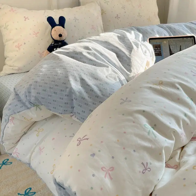 Blue poodle print cotton cartoon printed bedding set bedroom