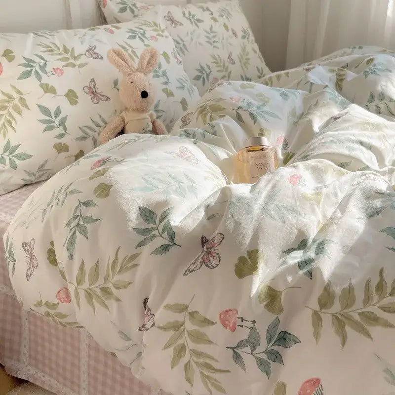Blue poodle print cotton cartoon printed bedding set bedroom