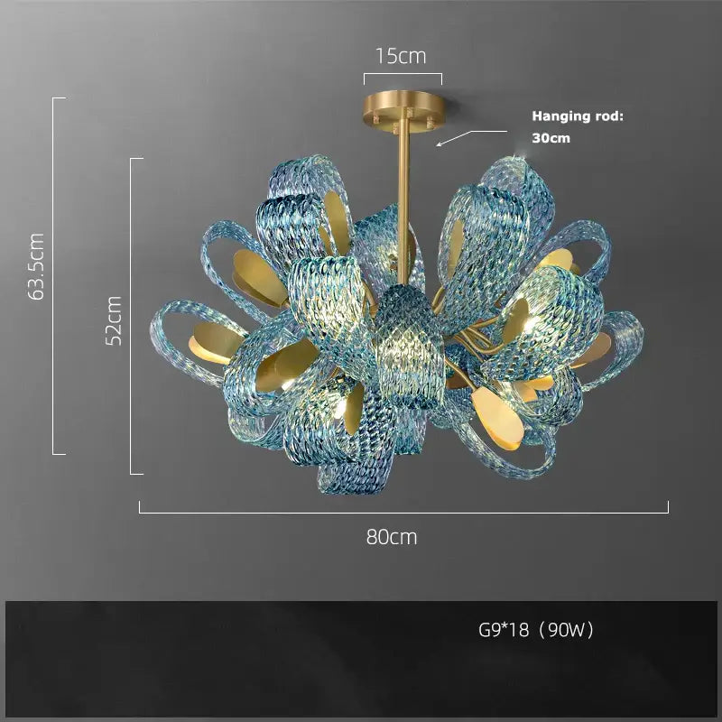 Blue queen crystal glass cascading chandelier staircase light