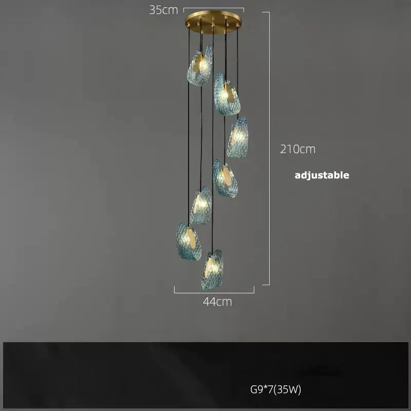 Blue queen crystal glass cascading chandelier staircase light