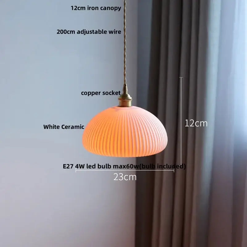 Blue ribbed ceramic led pendant lamp kitchen brass accents