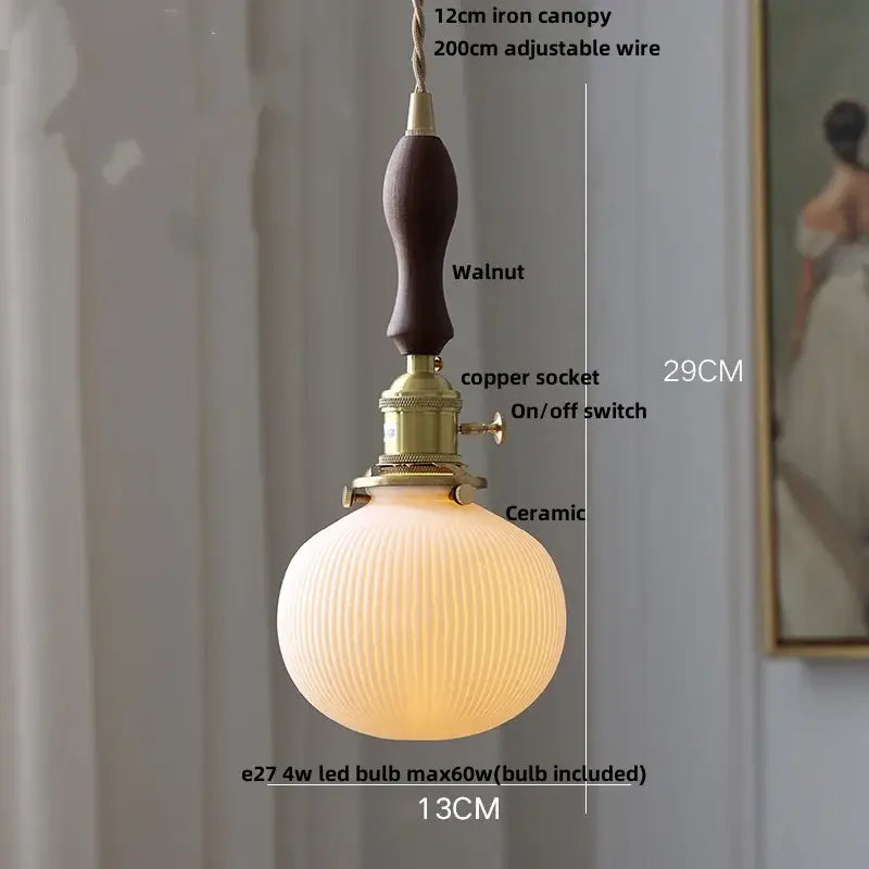 Blue ribbed ceramic led pendant lamp kitchen brass accents