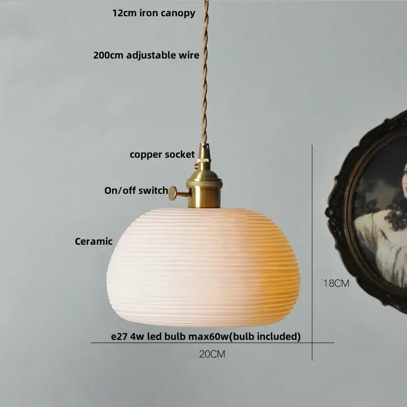 Blue ribbed ceramic led pendant lamp kitchen brass accents
