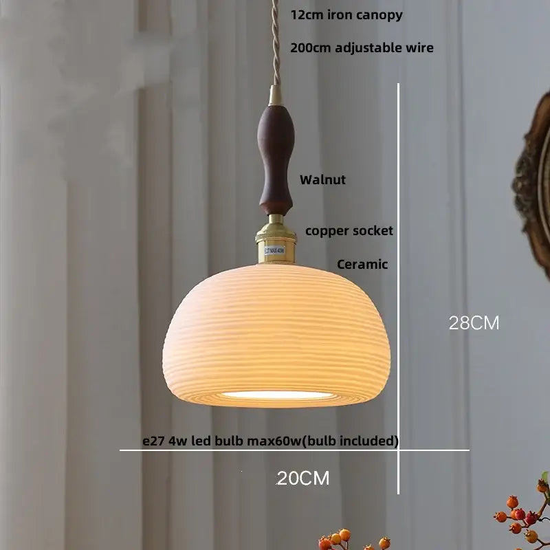 Blue ribbed ceramic led pendant lamp kitchen brass accents