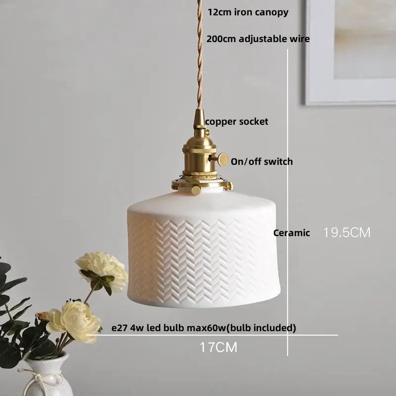 Blue ribbed ceramic led pendant lamp kitchen brass accents