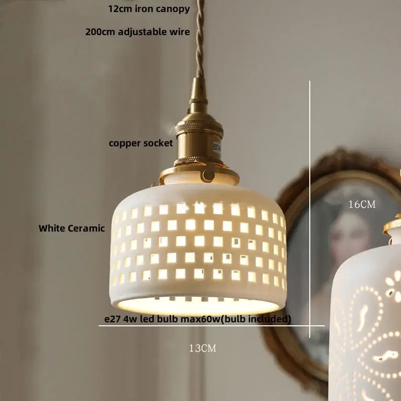 Blue ribbed ceramic led pendant lamp kitchen brass accents
