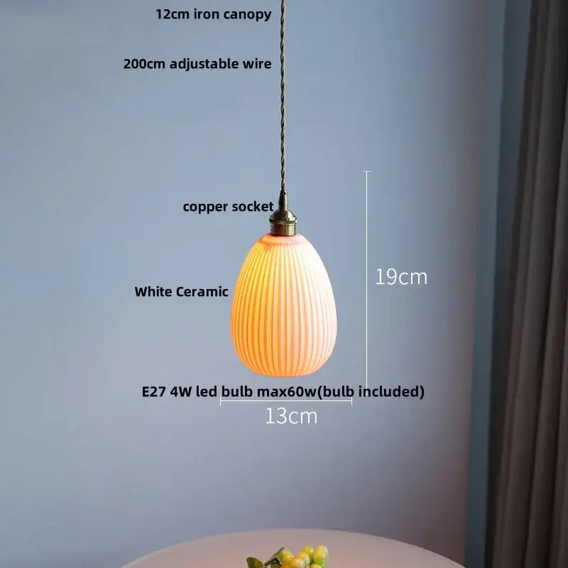 Blue ribbed ceramic led pendant lamp kitchen brass accents
