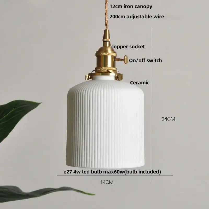 Blue ribbed ceramic led pendant lamp kitchen brass accents
