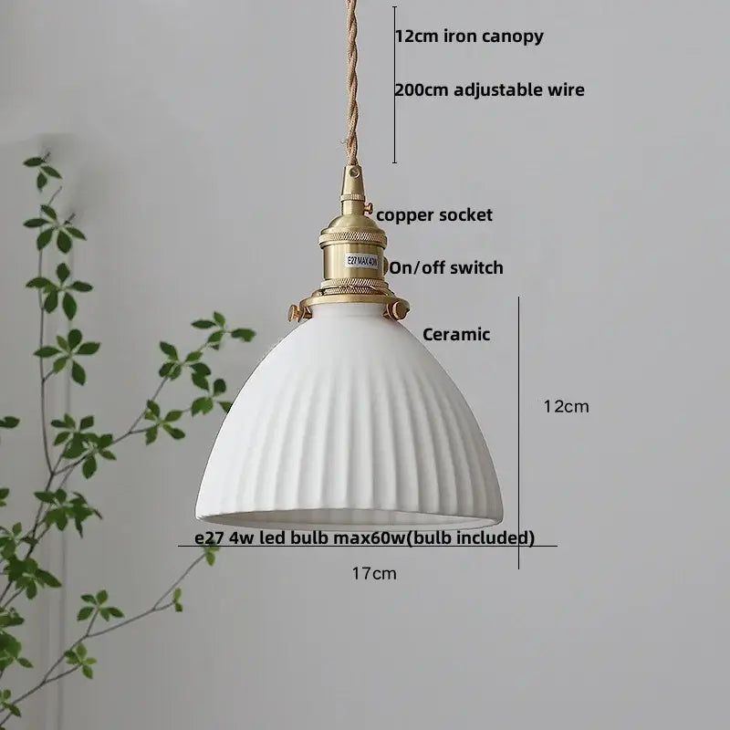 Blue ribbed ceramic led pendant lamp kitchen brass accents