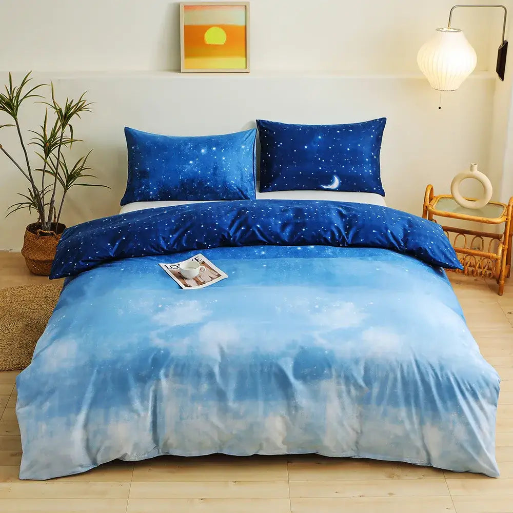 Blue starry sky duvet cover set bedroom bedding