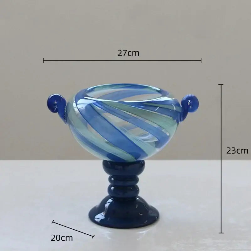 Blue striped transparent glass vase set – living room flower pot