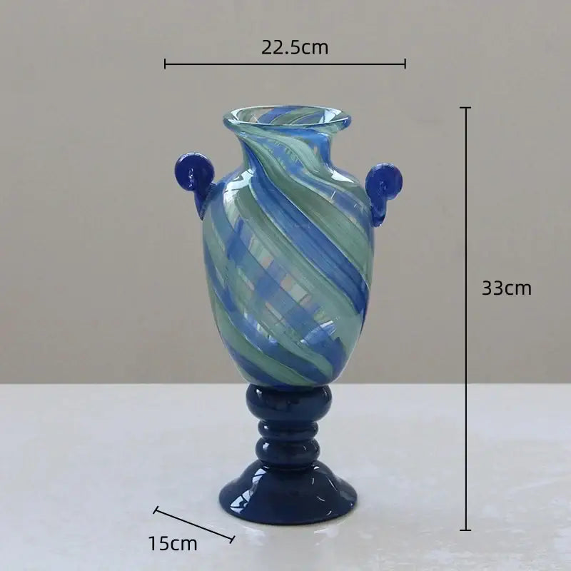 Blue striped transparent glass vase set – living room flower pot