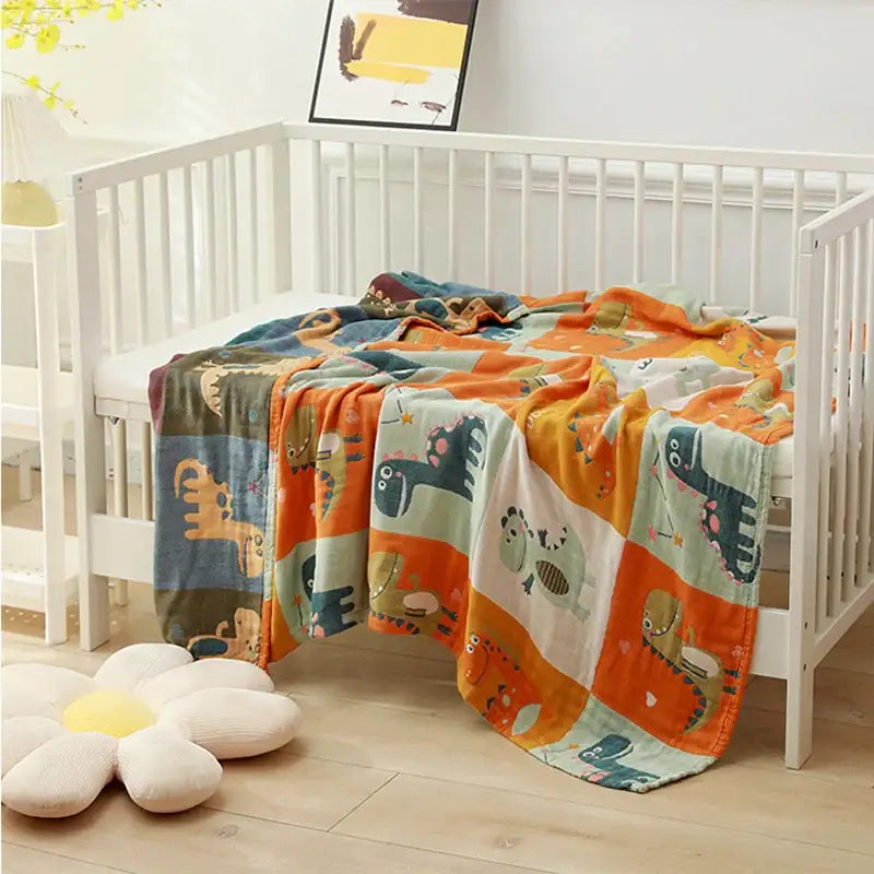 Blue teddy bear gauze cotton bath towel bedroom blanket