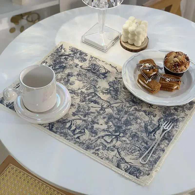Blue toile cotton linen meal mat dining room table pad