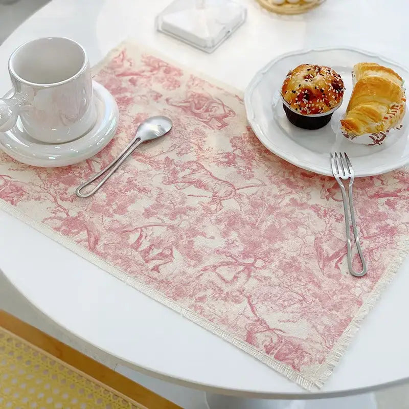 Blue toile cotton linen meal mat dining room table pad