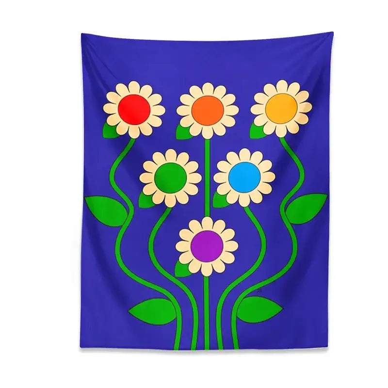 Blue vintage daisy wall hanging – bedroom psychedelic floral decor