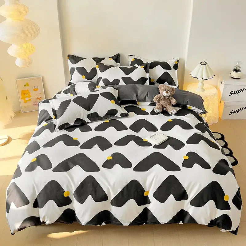 Blue & white blocking print bedding set bedroom duvet cover