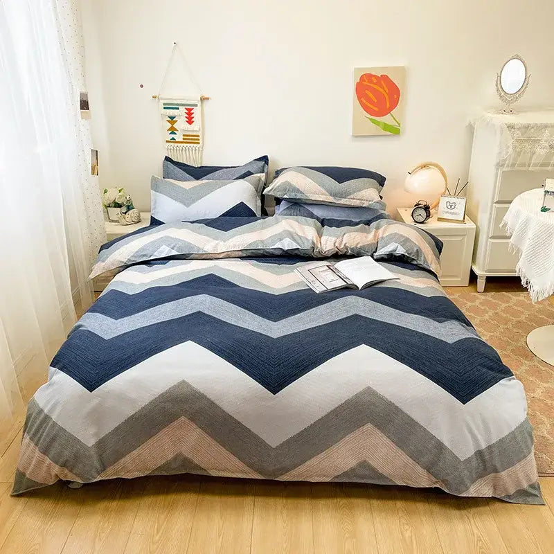 Blue & white blocking print bedding set bedroom duvet cover