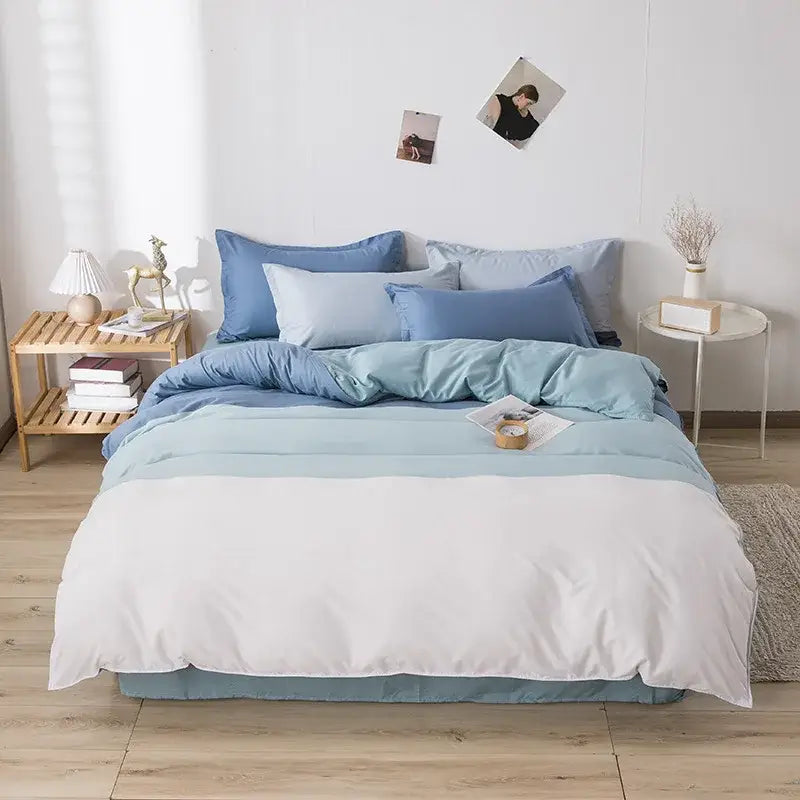 Blue & white blocking print bedding set bedroom duvet cover