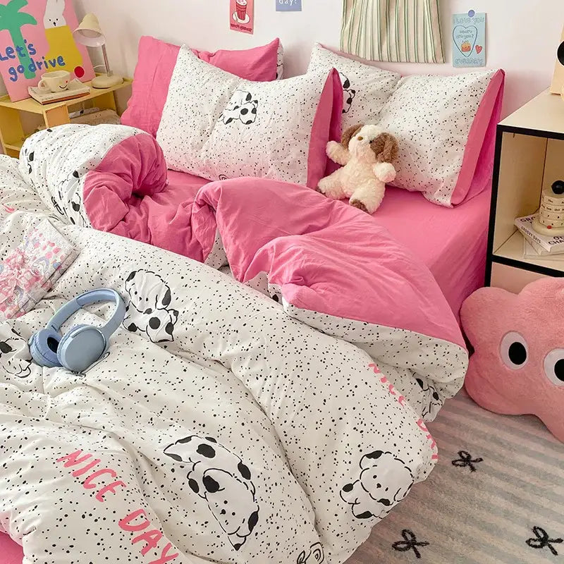 Blue & white bunny cloud cotton printed bedding sets bedroom quilt set