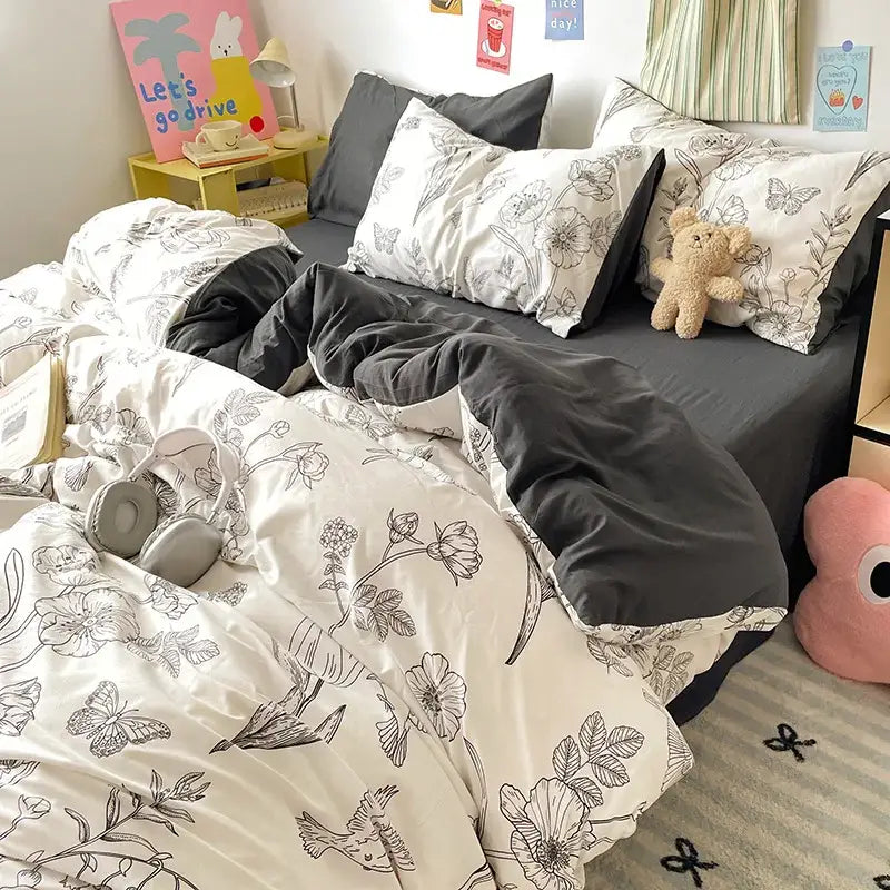 Blue & white bunny cloud cotton printed bedding sets bedroom quilt set