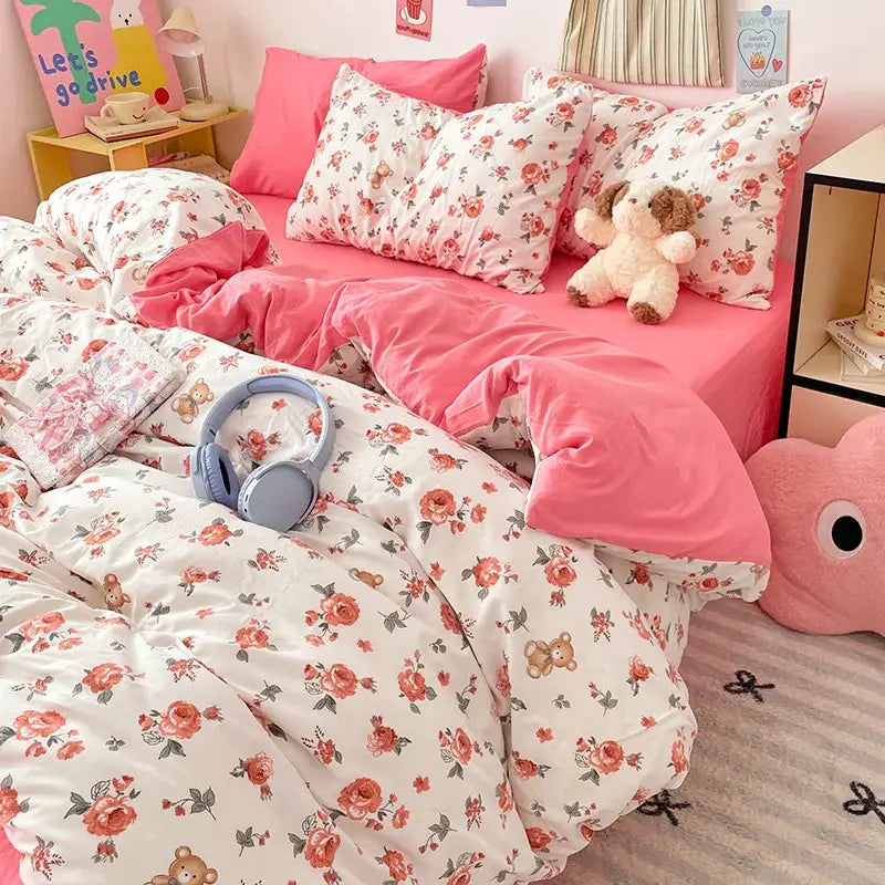 Blue & white bunny cloud cotton printed bedding sets bedroom quilt set
