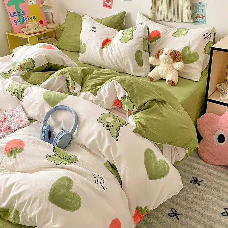 Blue & white bunny cloud cotton printed bedding sets bedroom quilt set