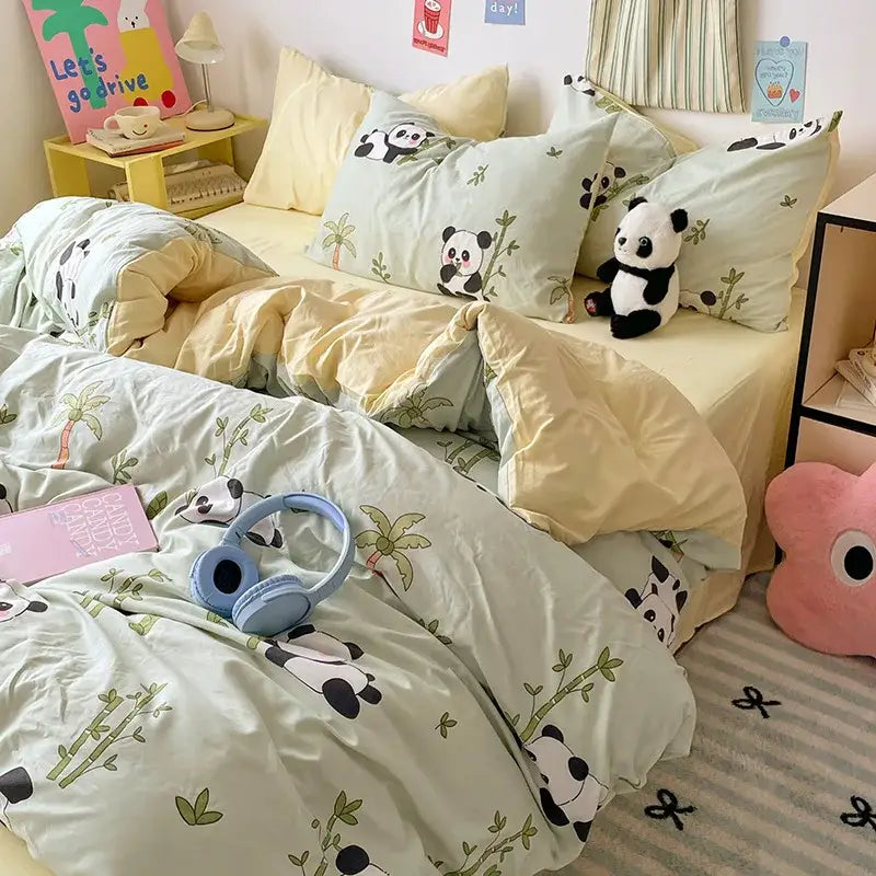 Blue & white bunny cloud cotton printed bedding sets bedroom quilt set