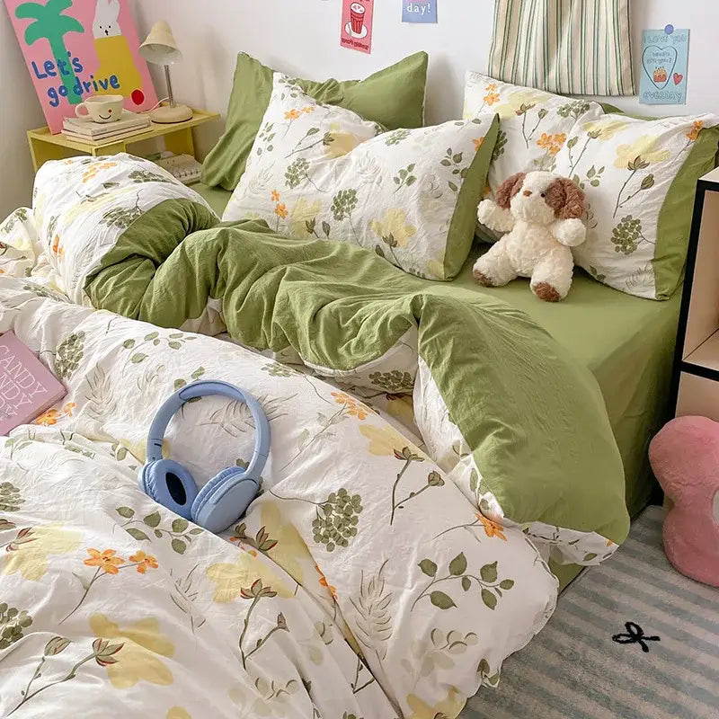 Blue & white bunny cloud cotton printed bedding sets bedroom quilt set