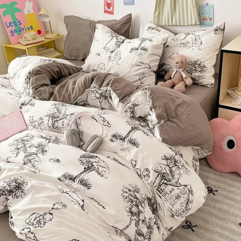 Blue & white bunny cloud cotton printed bedding sets bedroom quilt set