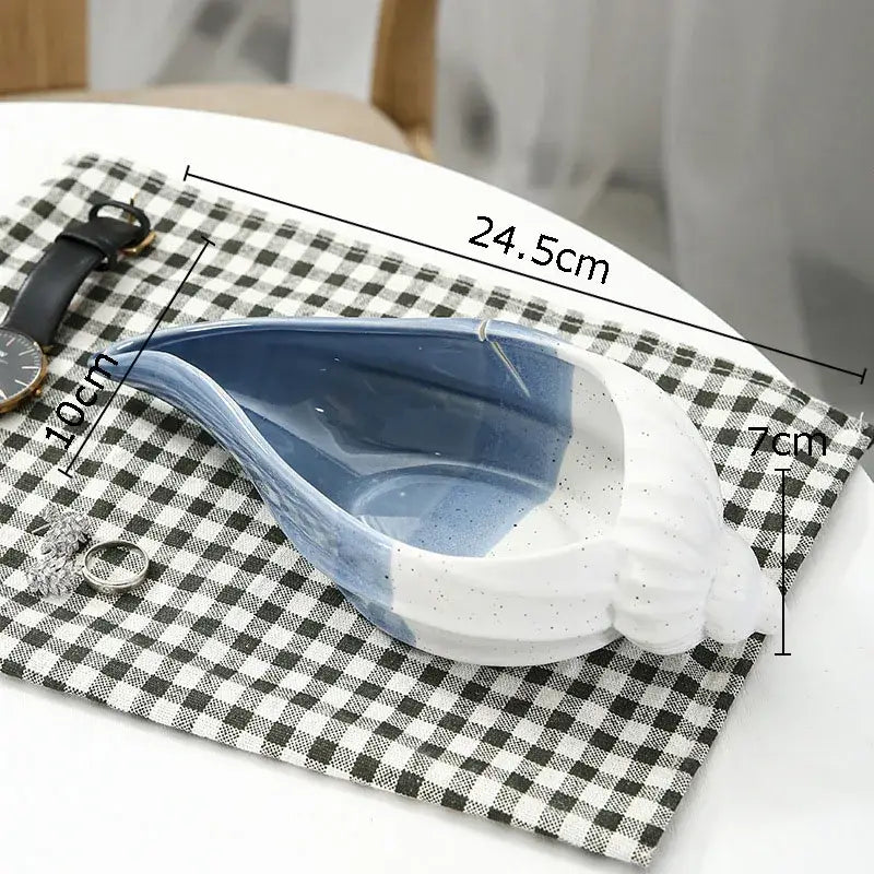 Blue & white ceramic marine life clamshell trays bedroom decor