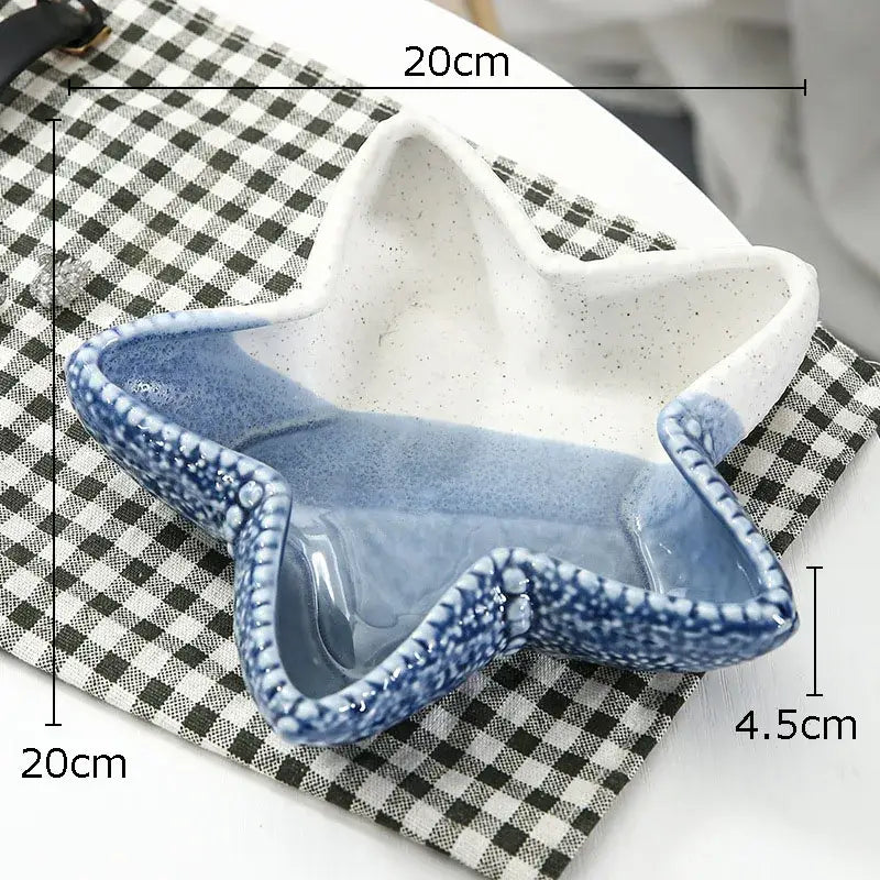 Blue & white ceramic marine life clamshell trays bedroom decor