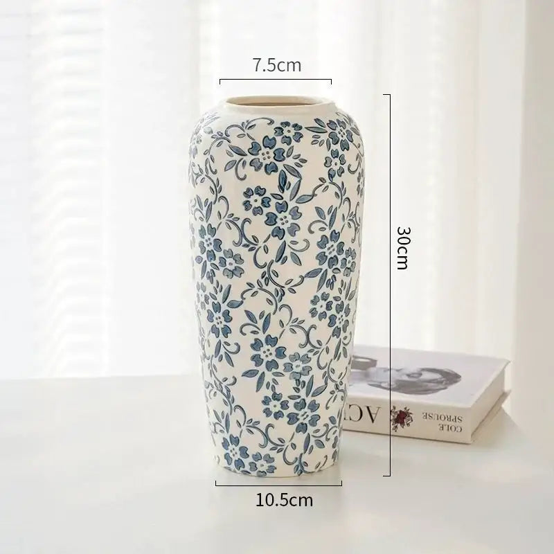Blue & white ceramic vase living room ice crack floral decor