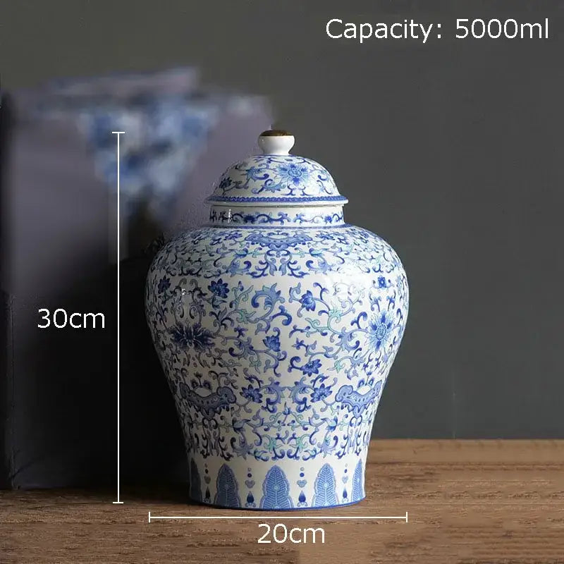 Blue & white porcelain jar with gold plating – living room decor